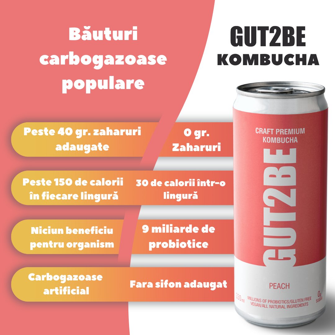 Kombucha Piersică - Set de 12x330ml - Gut2beKombucha Piersică - Set de 12x330mlGut2beGut2be