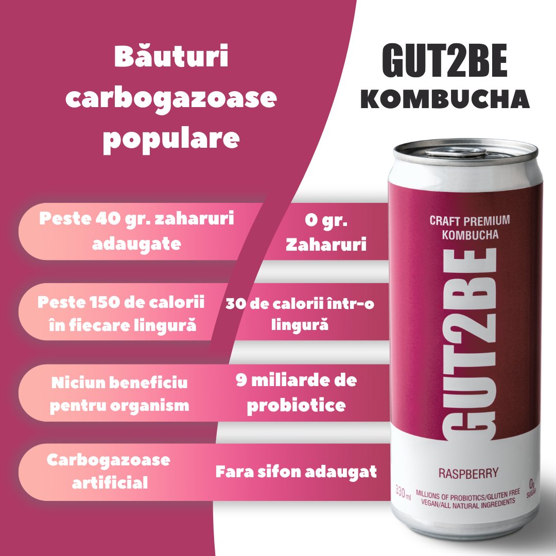 Zmeura Kombucha - Set de 12x330ml - Gut2beZmeura Kombucha - Set de 12x330mlGut2beGut2be